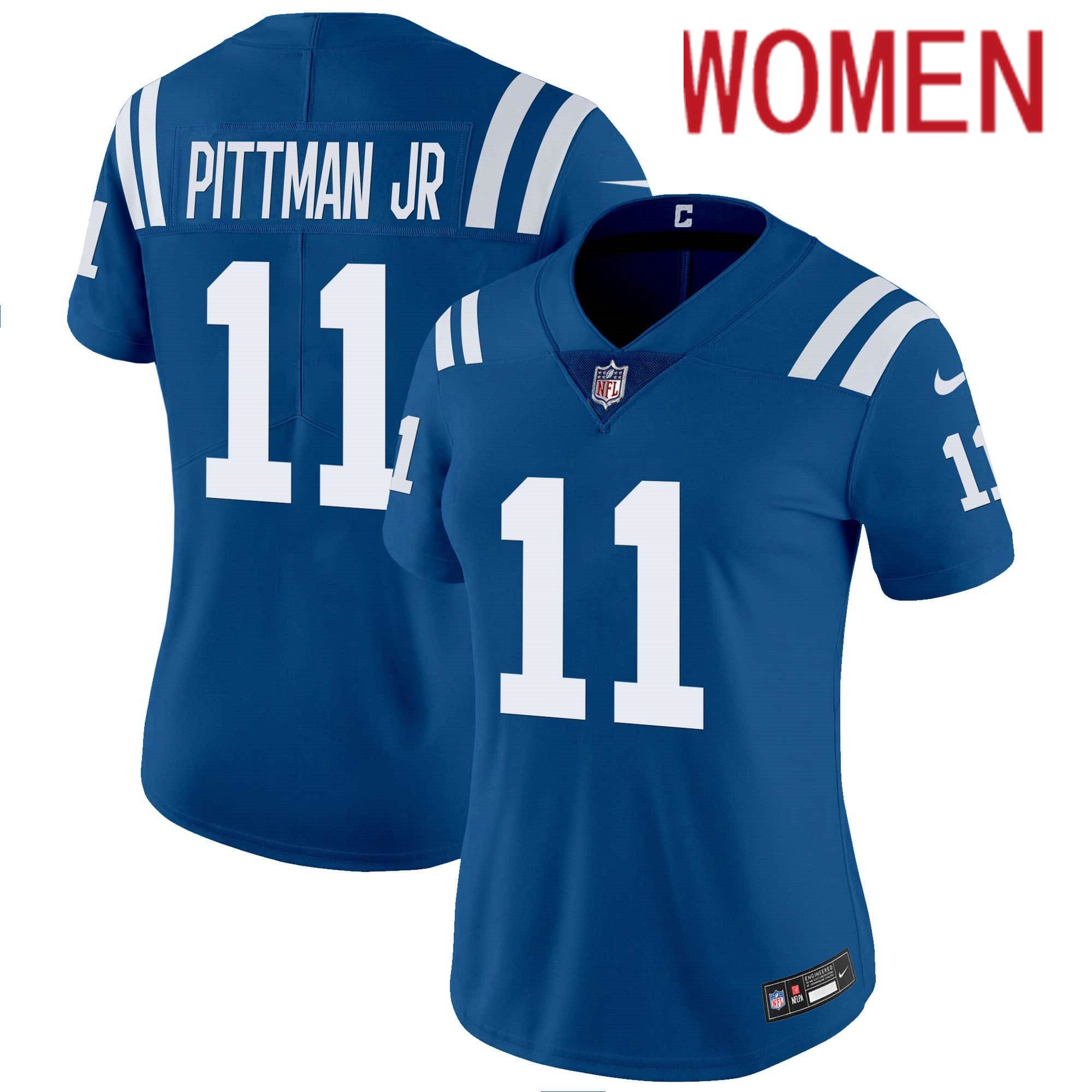Women Indianapolis Colts #11 Pittman jr Blue 2024 Nike Vapor Limited NFL Jersey style 1->women nfl jersey->Women Jersey